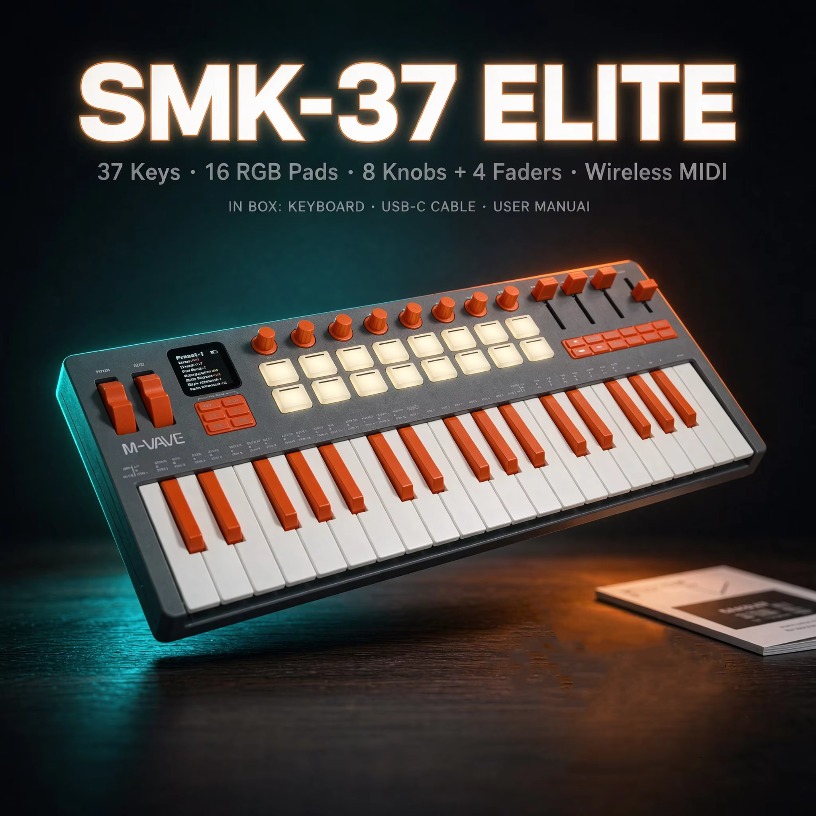 Midi Controller Pad - M-VAVE SMK-37, clavier MIDI sans fil