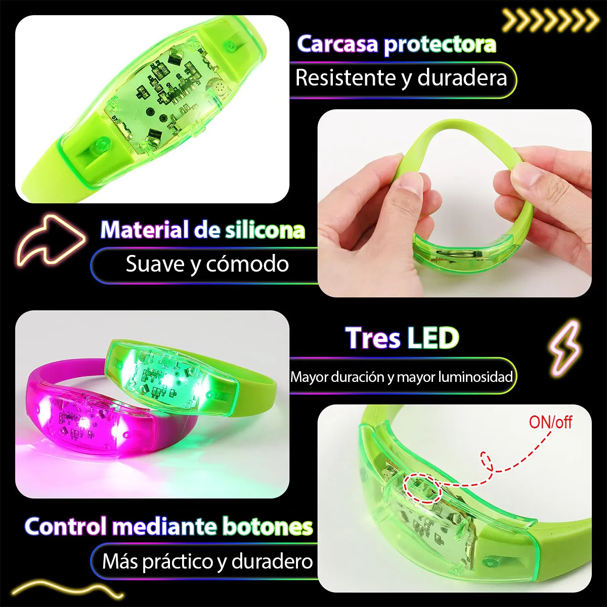 6 bracelets LED activés par le - Audio Music Dj avis et prix